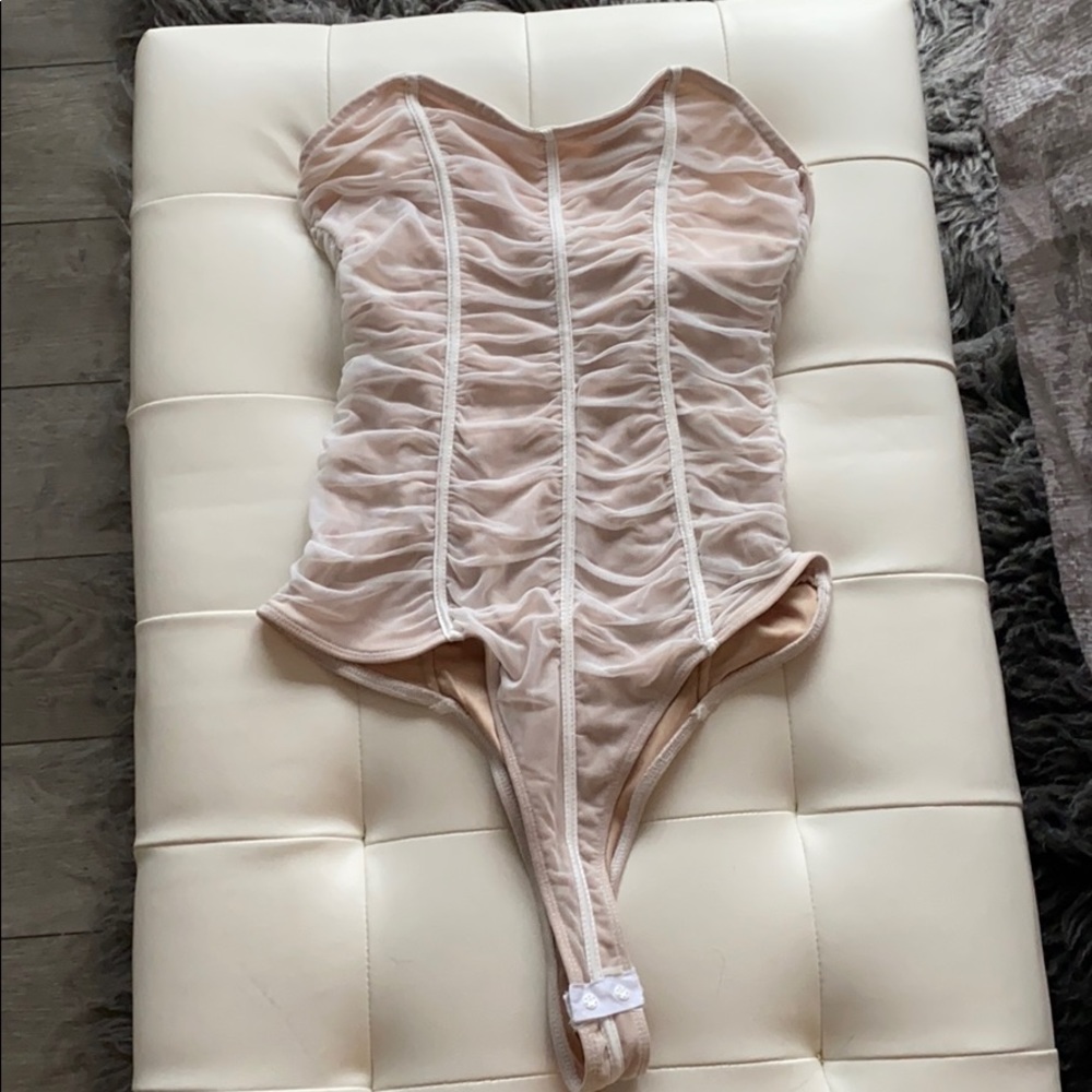 white & nude mesh body suit